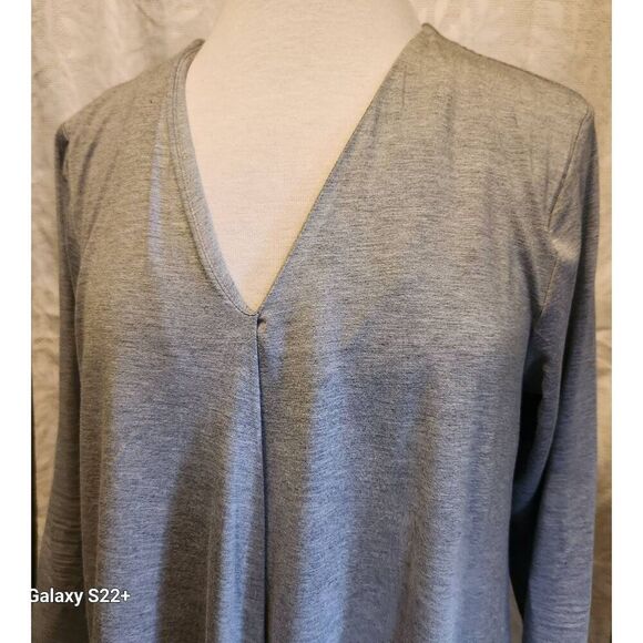 T49 NVELOP gray asymmetrical t-shirt knit 3/4 sleeves Unique versatile style - Picture 2 of 12
